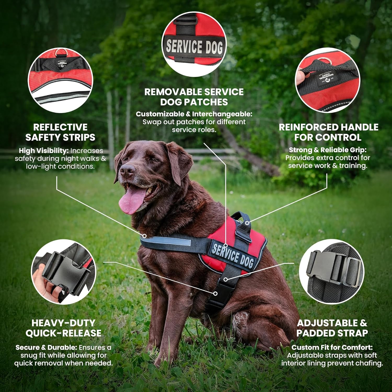 Heavy Duty Emotional Support Dog Vest Harness with Reflective Straps, Interchangeable Patches & Top Handle - ESA Vest in 8 Sizes, Durable Service Dog Harness for Working and Support Dogs