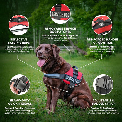 Heavy Duty Emotional Support Dog Vest Harness with Reflective Straps, Interchangeable Patches & Top Handle - ESA Vest in 8 Sizes, Durable Service Dog Harness for Working and Support Dogs