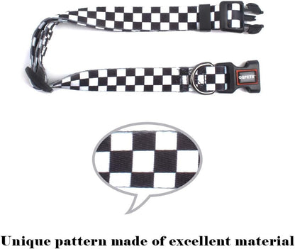 Adjustable Soft Dog Collar: Print Flower Pink Multicolor Cute Patterns for XS Small Medium Large Pet Girl Boy Puppy Walking Running Training (S, Plaid)