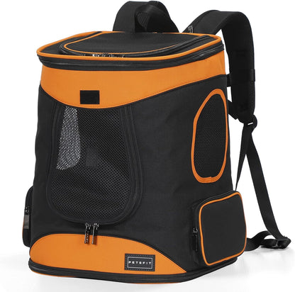 Cat Backpack Carrier Easy-Fit Dog Travel Backpack Carrier for Hiking Walking Cycling Suitable for Small Medium Dogs Cats and Rabbits up to 22 Pounds, Orange
