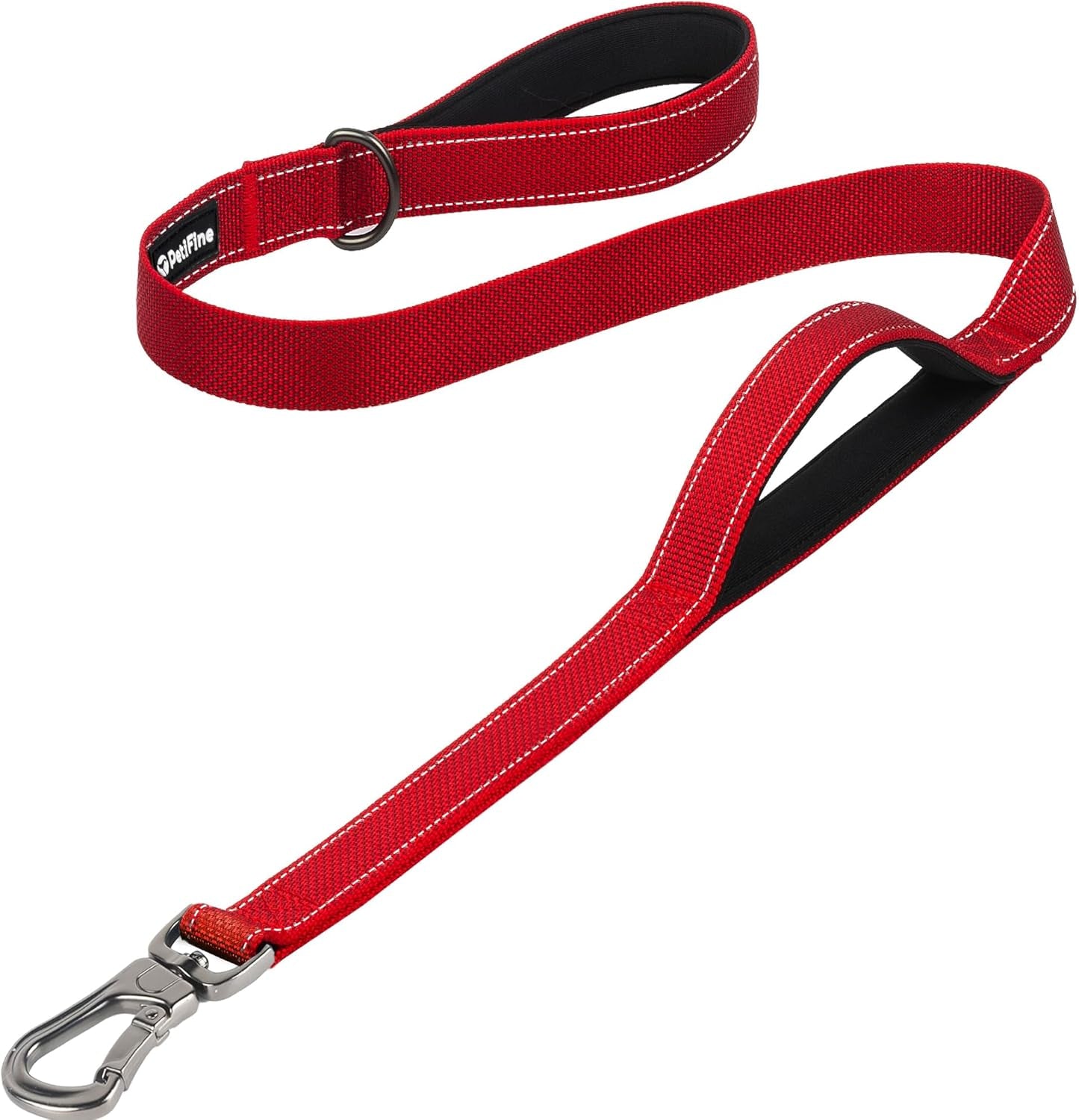 4FT Heavy-Duty Dog Leash with Padded Dual Handles, Durable Clasp, and Reflective Nylon for All Breeds - Red