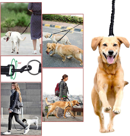 Double Dog Leash, 360° Swivel No Tangle Dog Walking Leash for 2 Dogs up to 200Lbs, Comfortable Adjustable Dual Padded Handles