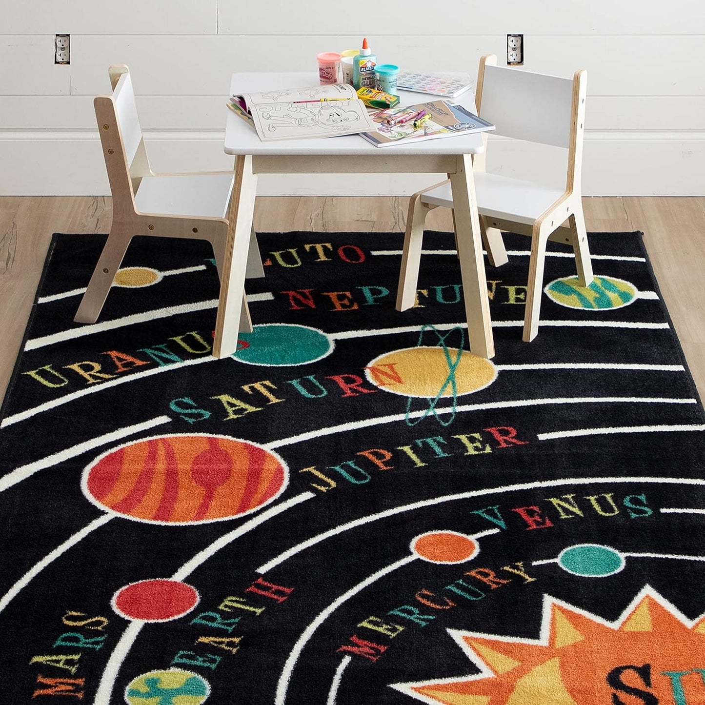 Playroom Kids Area Rug, Solar System Black (3'9" X 5')