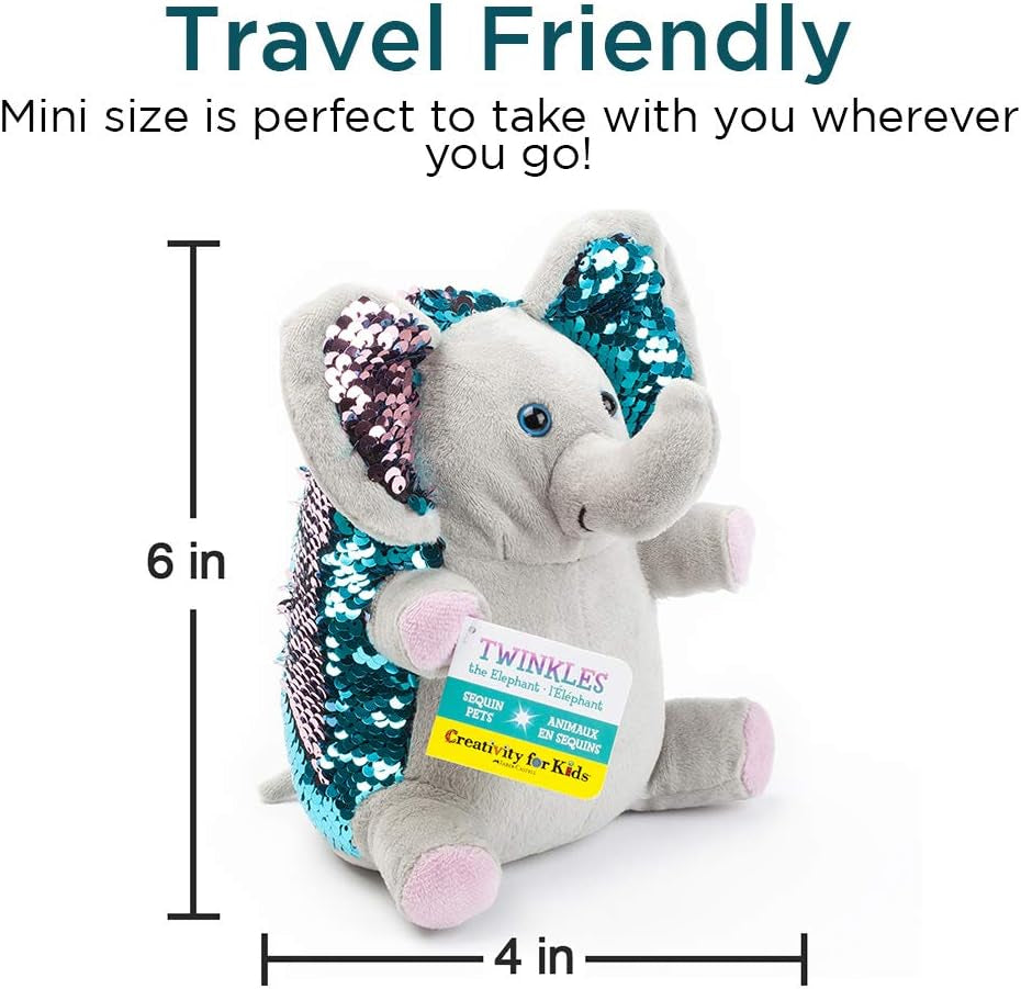 Mini Sequin Pets Sensory Stuffed Animal - Twinkles the Elephant, Grey