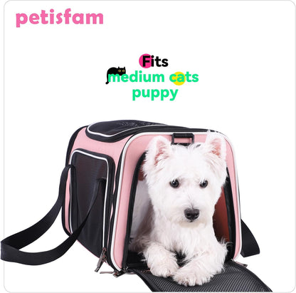 Soft Pet Carrier for Medium Cats and Small Dogs with Cozy Bed, 3 Doors, Top Entrance | Airline Approved, Escape-Proof, Breathable, Leak-Proof, Easy Storage (Pink)