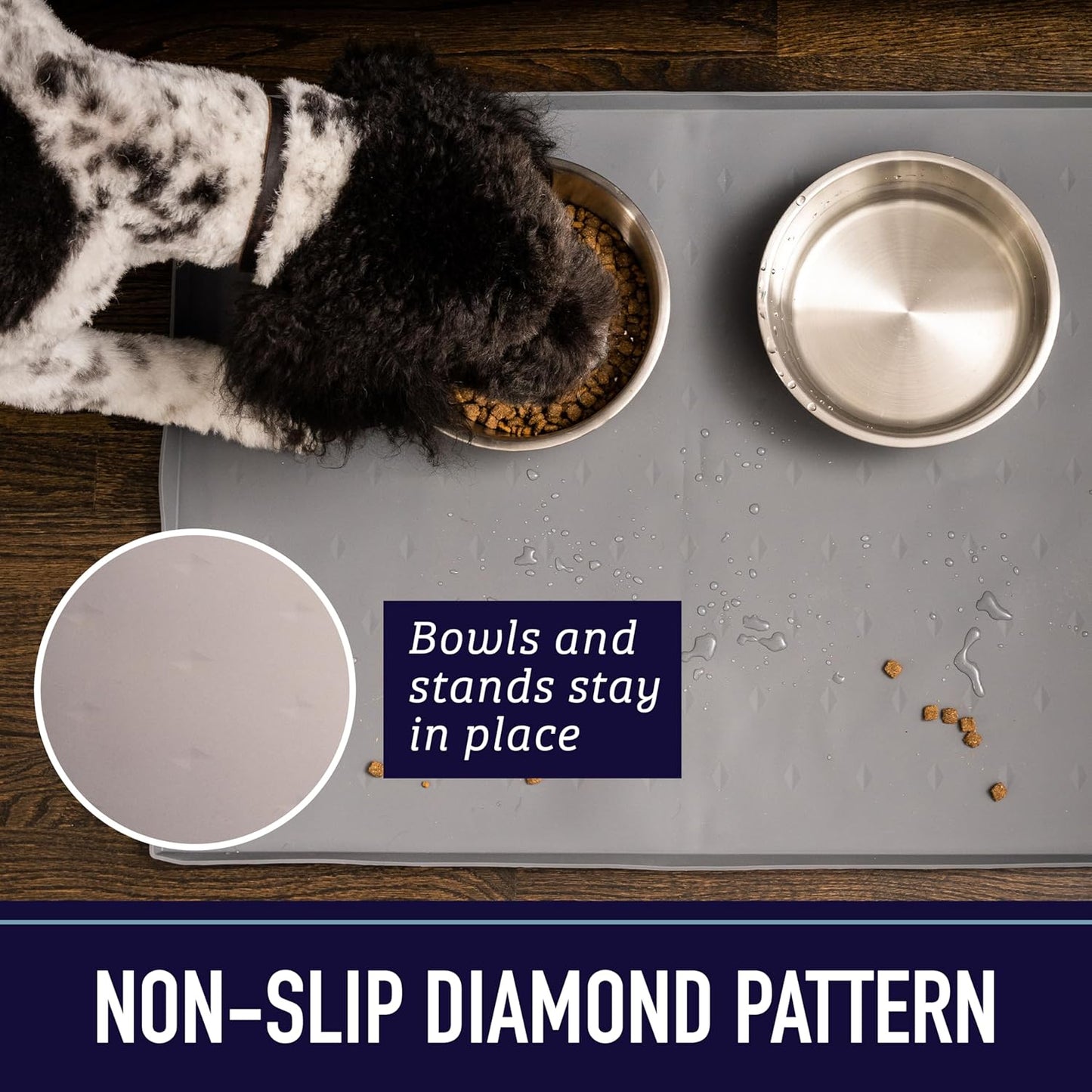 Dog Food Mat - Waterproof Cat & Dog Bowl Mat for Food and Water, Silicone Pet Feeding Mats for Floors, Non-Slip Placemat with High Edges, Puppy Essentials (XXL: 30"X22", Black)