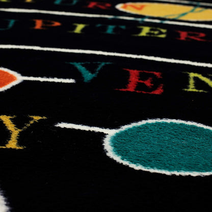 Playroom Kids Area Rug, Solar System Black (3'9" X 5')
