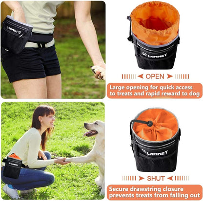 Professional Dog Training Treat Pouch with Metal Clip and Adjustable Shoulder Strap - Versatile Tote for Treats, Toys, and Waste Bags in Black and Orange