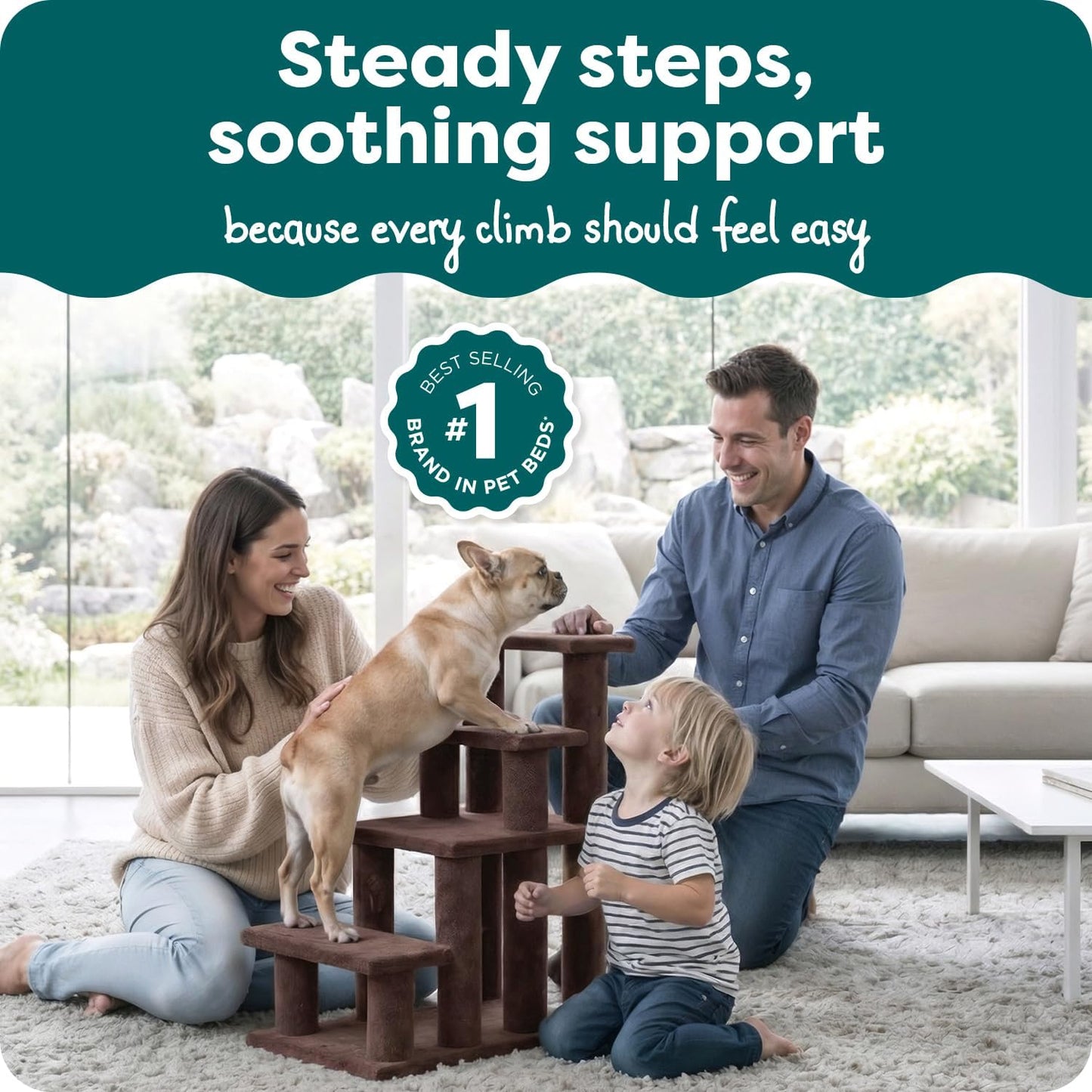 Steady Paws Multi-Step Pet Stairs for High Beds & Sofas - Brown, 4-Step