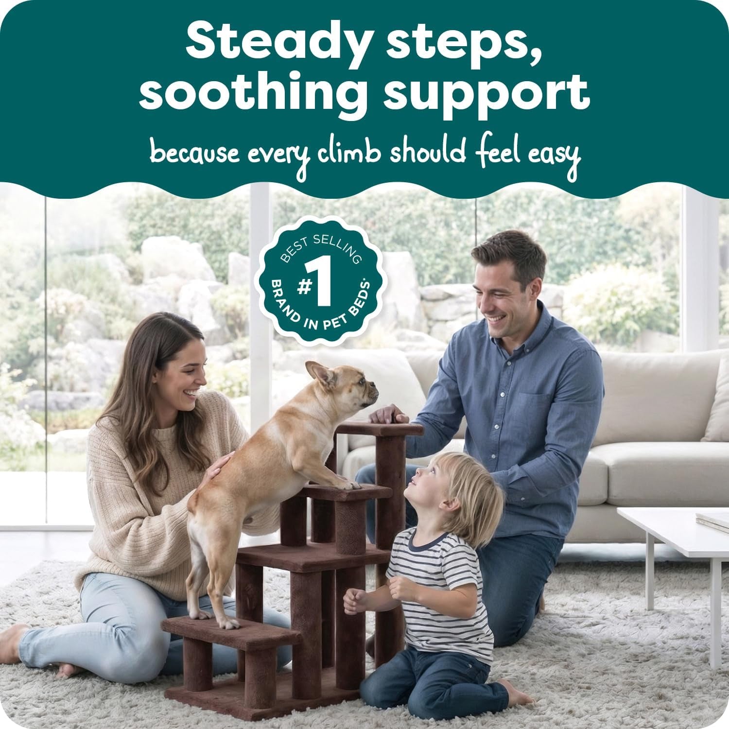 Steady Paws Multi-Step Pet Stairs for High Beds & Sofas - Brown, 4-Step