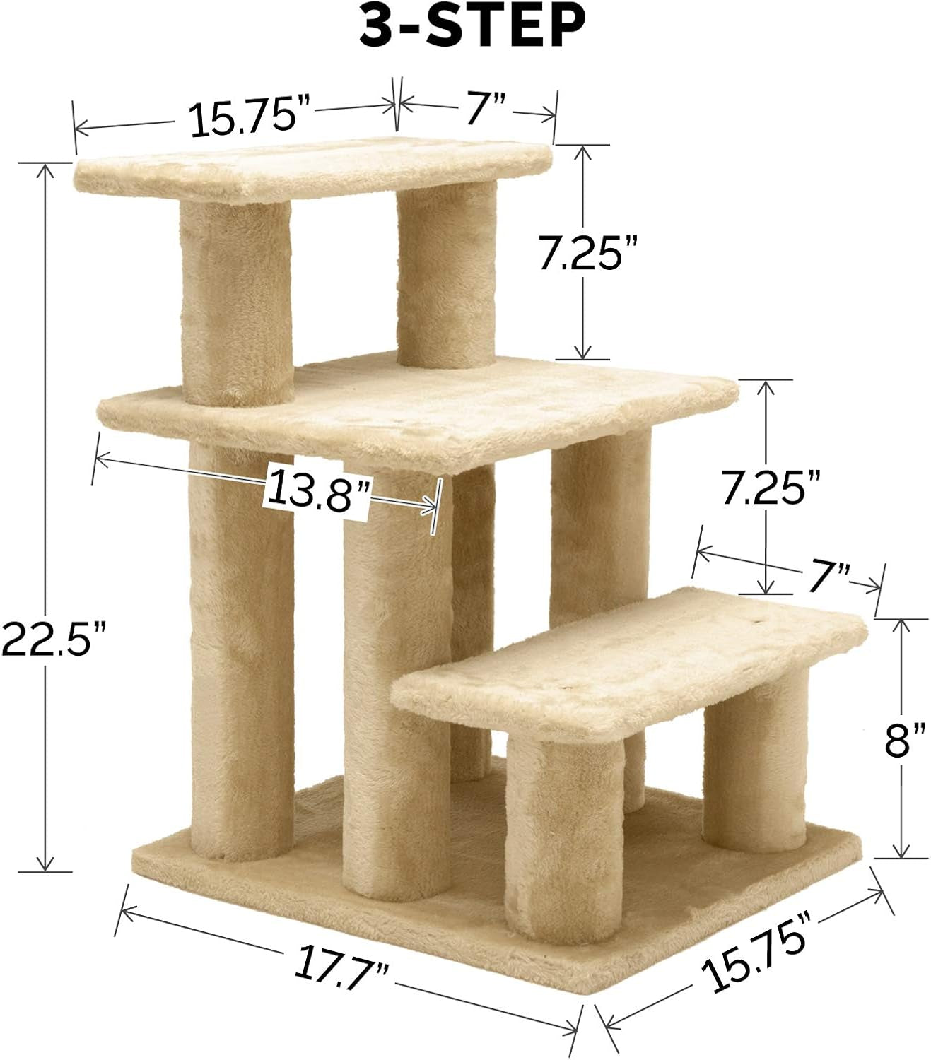 Steady Paws Multi-Step Pet Stairs for High Beds & Sofas - Cream, 3-Step