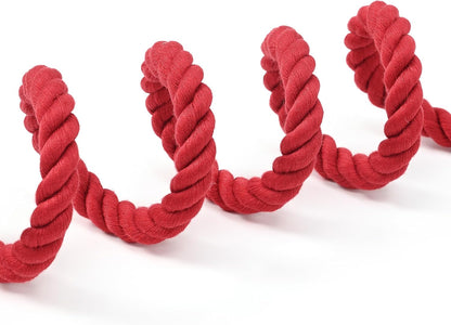 Braided Cotton Rope Dog Leash with Leather Tip - Durable Metal Clasp, 5FT Length, 1/2" Thickness - Perfect for Medium to Large Breeds (Red)