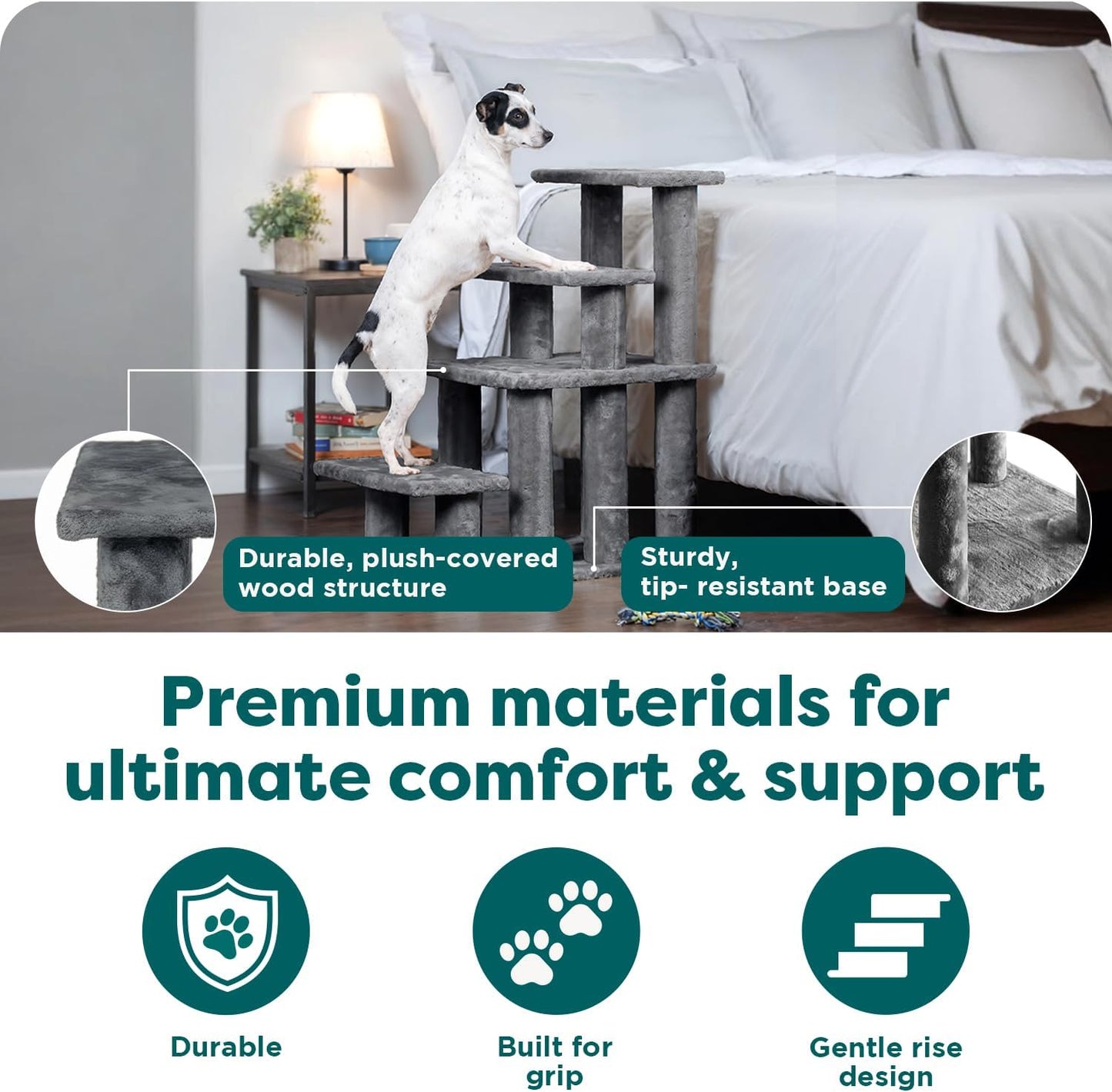 Steady Paws Multi-Step Pet Stairs for High Beds & Sofas - Gray, 4-Step