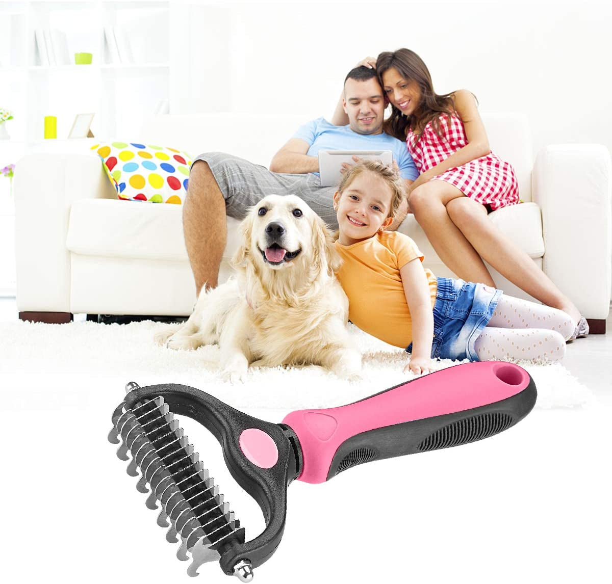 Professional Dual-Sided Undercoat Rake for Cats and Dogs - Effective Dematting Tool for Tangle and Mat Removal, Minimizing Shedding and Loose Fur
