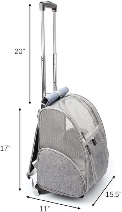 Pet Rolling Carrier, Dog Backpack with Wheels,Cats,Puppies Travel Bag with Wheels,Dog Trolley(Grey)