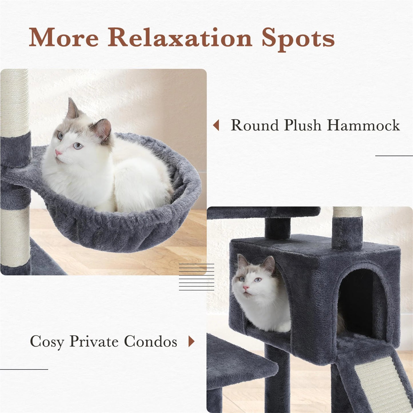 61-Inch Indoor Cat Tree Tower with Platform and Scratching Posts, Gray Cat Condo and House