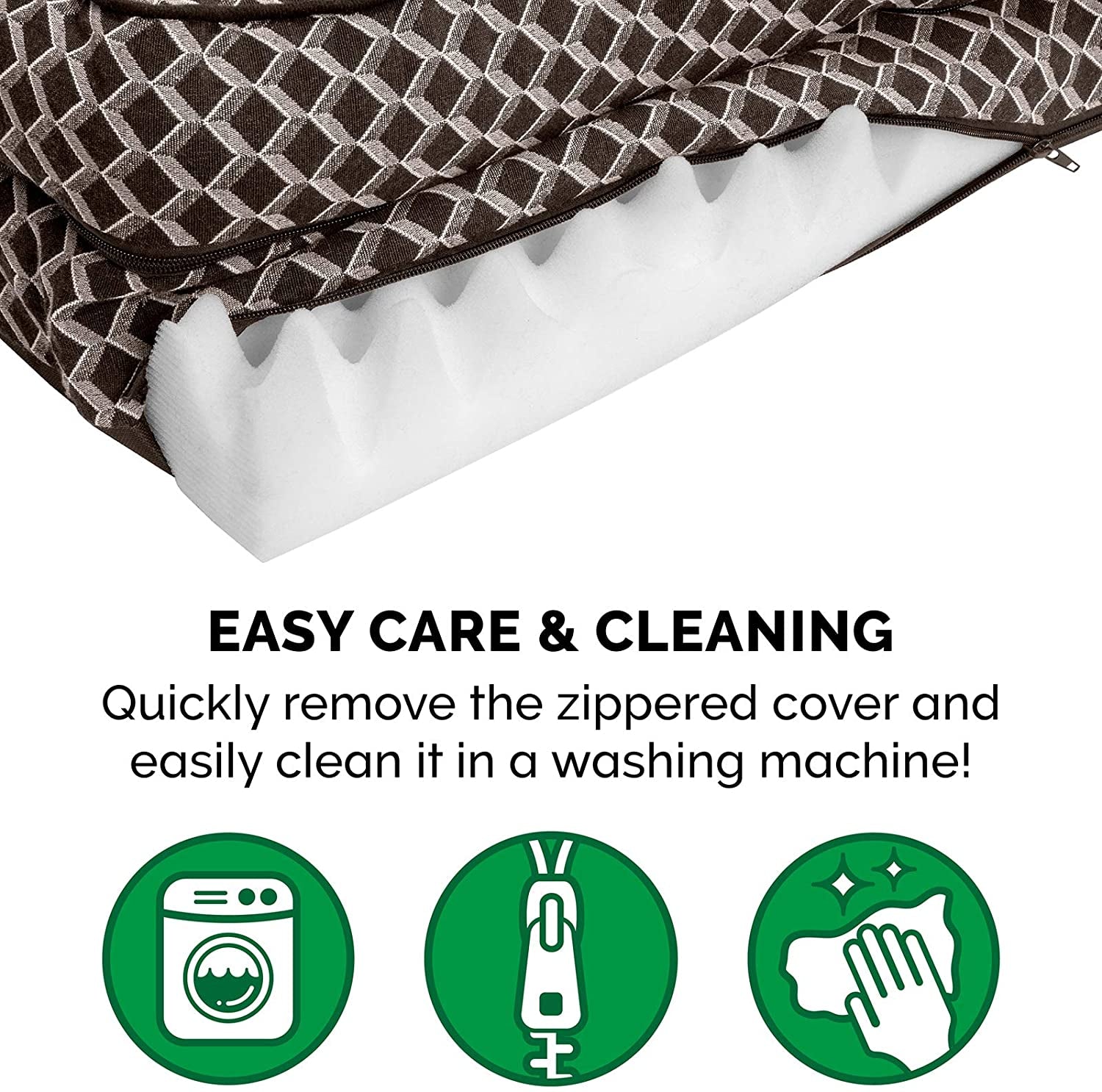 Orthopedic Dog Bed for Small Dogs W/ Removable Bolsters & Washable Cover, for Dogs up to 20 Lbs - Plush & Woven Decor Comfy Couch Sofa - Diamond Brown, Small