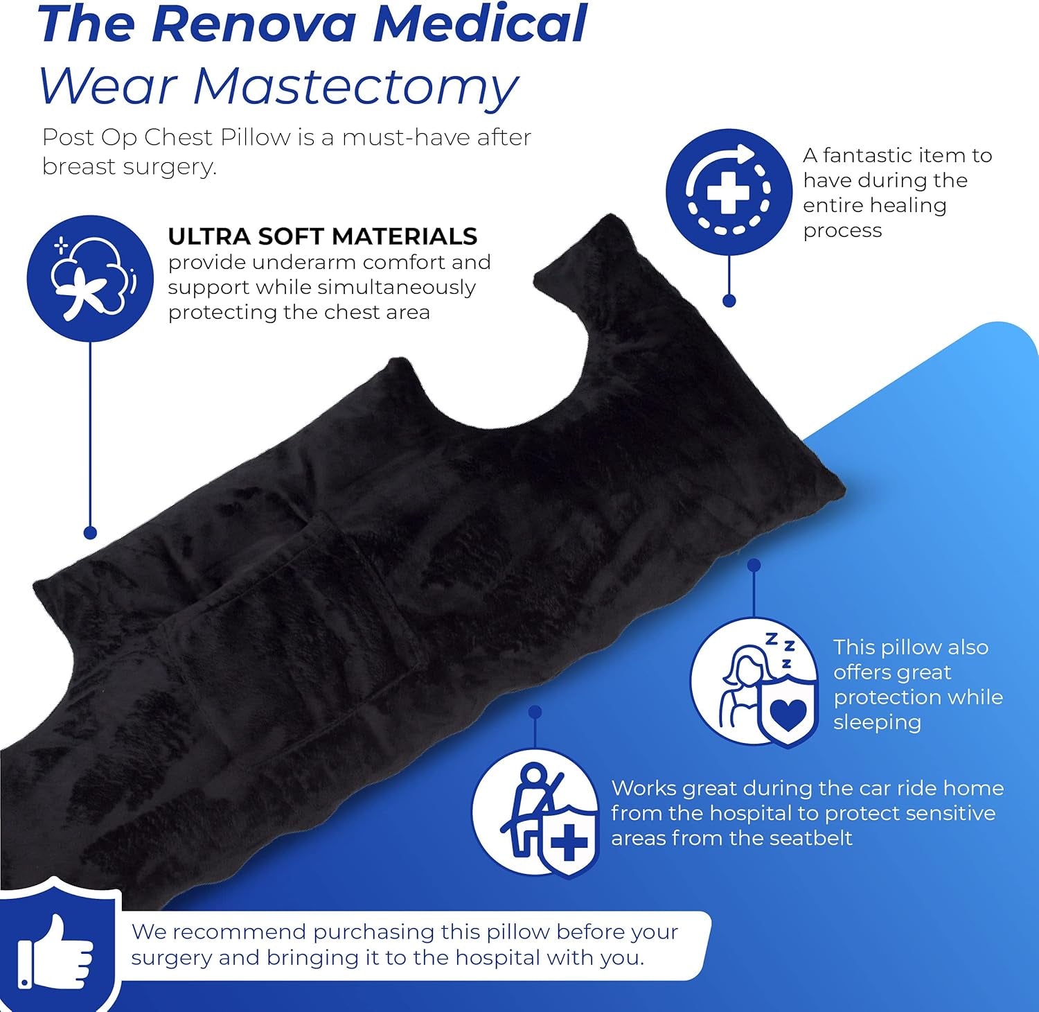 Mastectomy Post Op Chest Pillow - Black