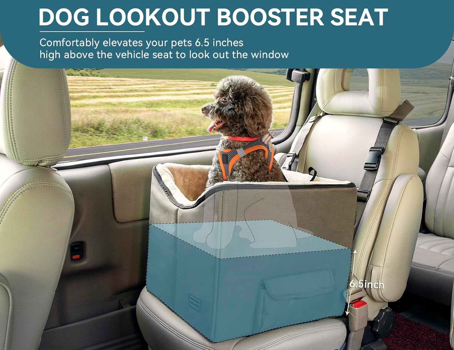 Small Dog and Cat Booster Seat with Storage Pockets for Vehicles, Dark Brown