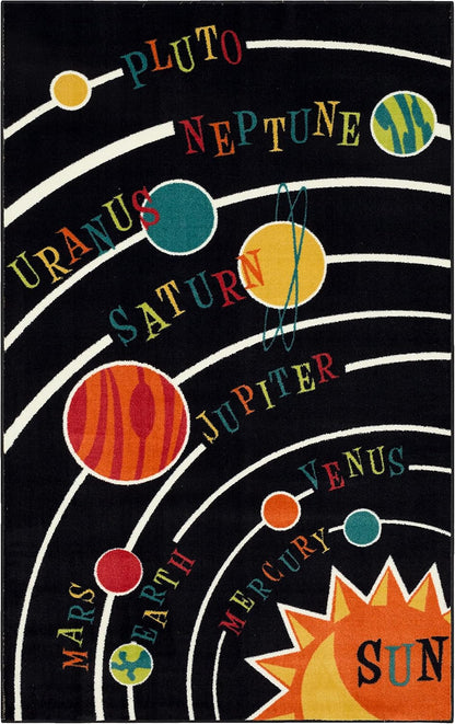 Playroom Kids Area Rug, Solar System Black (3'9" X 5')