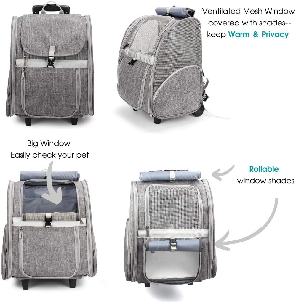 Pet Rolling Carrier, Dog Backpack with Wheels,Cats,Puppies Travel Bag with Wheels,Dog Trolley(Grey)