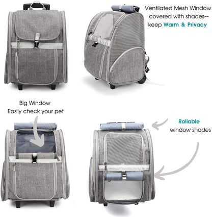 Pet Rolling Carrier, Dog Backpack with Wheels,Cats,Puppies Travel Bag with Wheels,Dog Trolley(Grey)