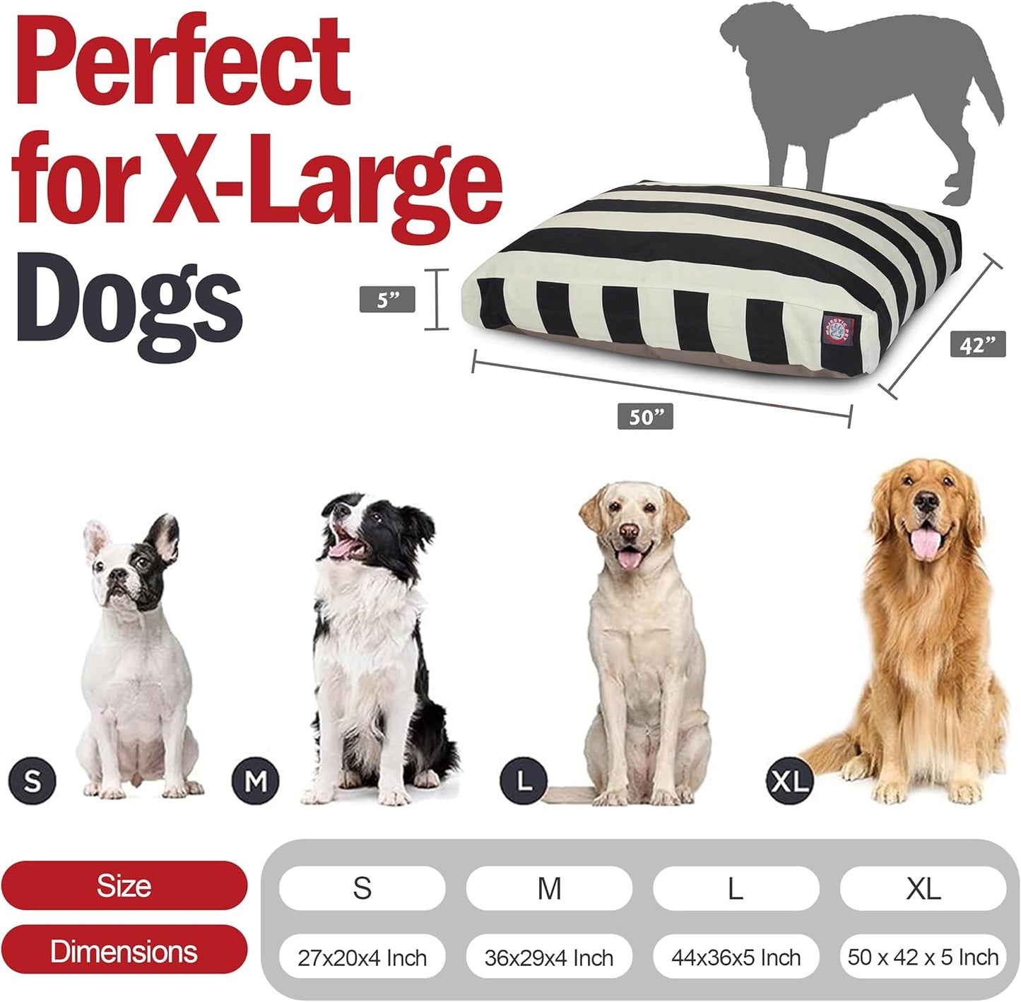 Extra-Large Rectangle Washable Dog Bed - Non-Slip Comfortable Pet Bed with Removable Cover - Perfect for Dog Crates and Kennels - Dimensions: 50"x42"x5" - Black