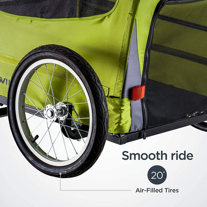 Rascal Pet Trailer, Holds Pets up to 50 or 100 Lb, Universal Coupler, Folding Frame, Quick-Release Wheels, Rear Doggy Door, Leash, Washable Liner, Bug Screen,  Bike Trailer for Pets