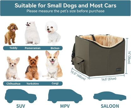 Small Dog and Cat Booster Seat with Storage Pockets for Vehicles, Dark Brown