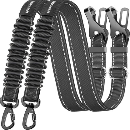 3-In-1 Dog Seat Belt for Car, 2 Pack Adjustable Bungee Dog Car Harness with Seatbelt Buckle & Latch Hook, Reflective & 360° Swivel Heavy Duty Pet Safety Belts for Dogs and Cats