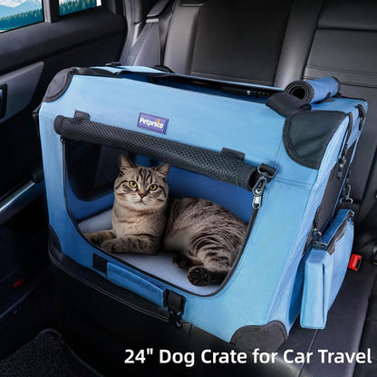 Portable Collapsible Dog Crate for Travel, 24"x17"x17" with Soft Blanket and Foldable Bowl for Large Cats and Small Dogs, Suitable for Indoor and Outdoor Use