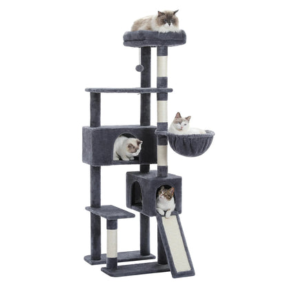 61-Inch Indoor Cat Tree Tower with Platform and Scratching Posts, Gray Cat Condo and House