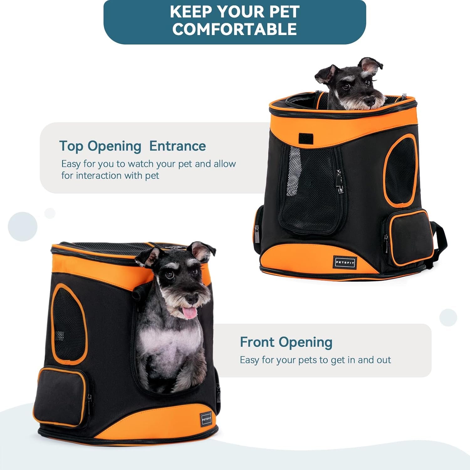 Cat Backpack Carrier Easy-Fit Dog Travel Backpack Carrier for Hiking Walking Cycling Suitable for Small Medium Dogs Cats and Rabbits up to 22 Pounds, Orange