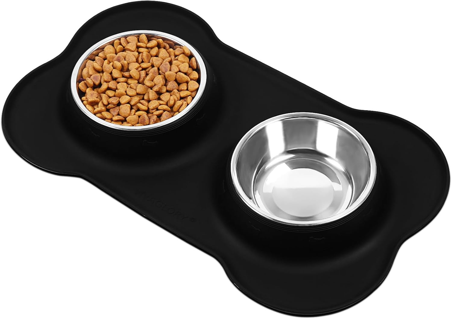 Dog Bowls, Dog Food Bowls, Stainless Steel Cat Puppy Water Bowls with Non Spill Skid Resistant Silicone Mat, Large, Black