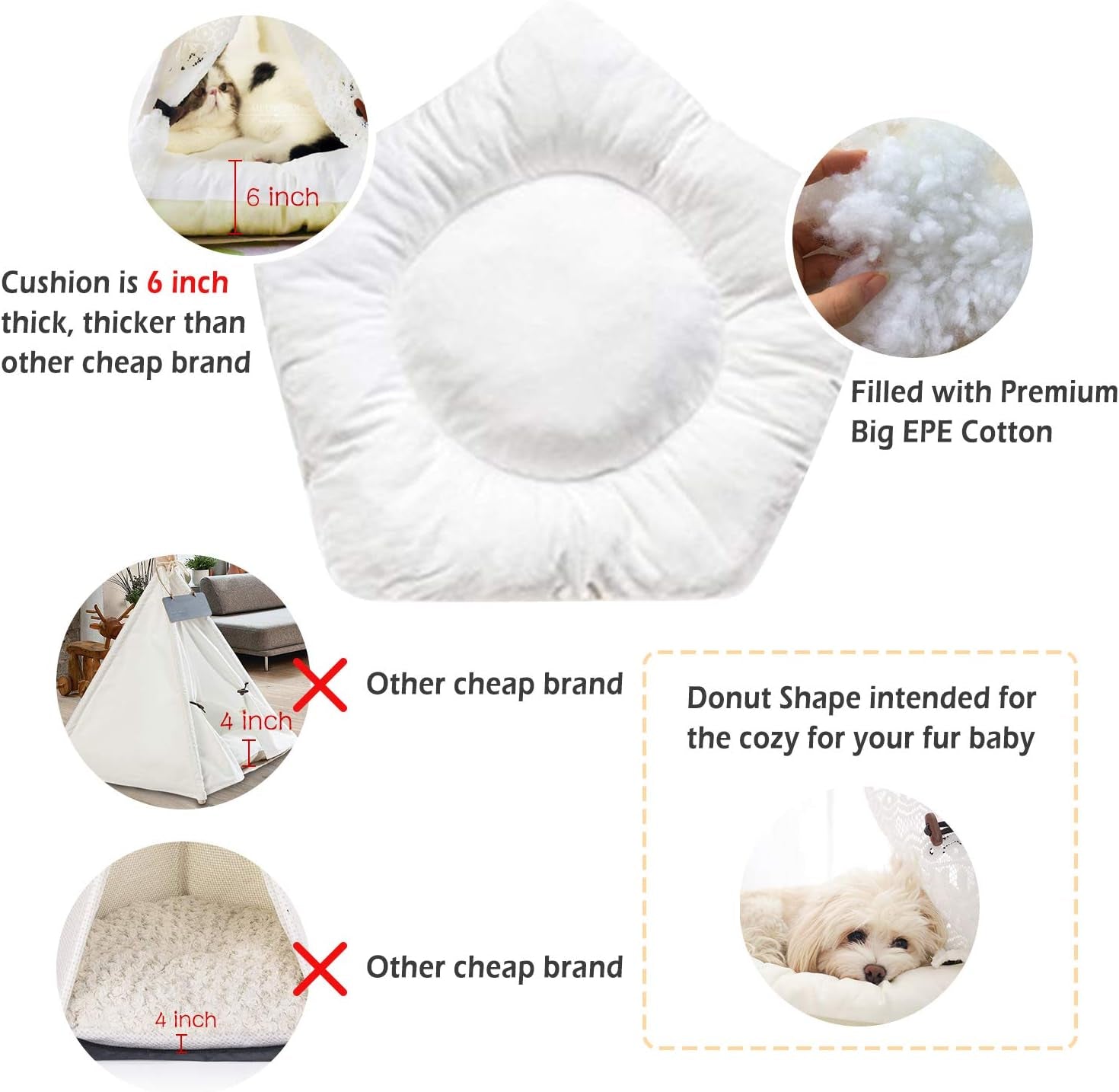 Pet Teepee Dog(Puppy) & Cat Bed - Portable Pet Tents & Houses for Dog(Puppy) & Cat Lace Style 24 Inch with Thick Cushion