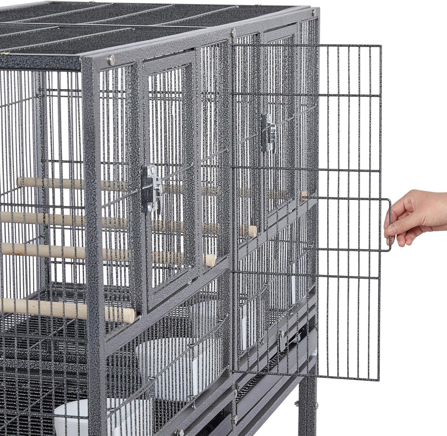 41.5" Stackable Divided Breeder Cage for Small Birds with Mobile Stand in Black