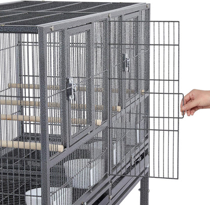 41.5" Stackable Divided Breeder Cage for Small Birds with Mobile Stand in Black