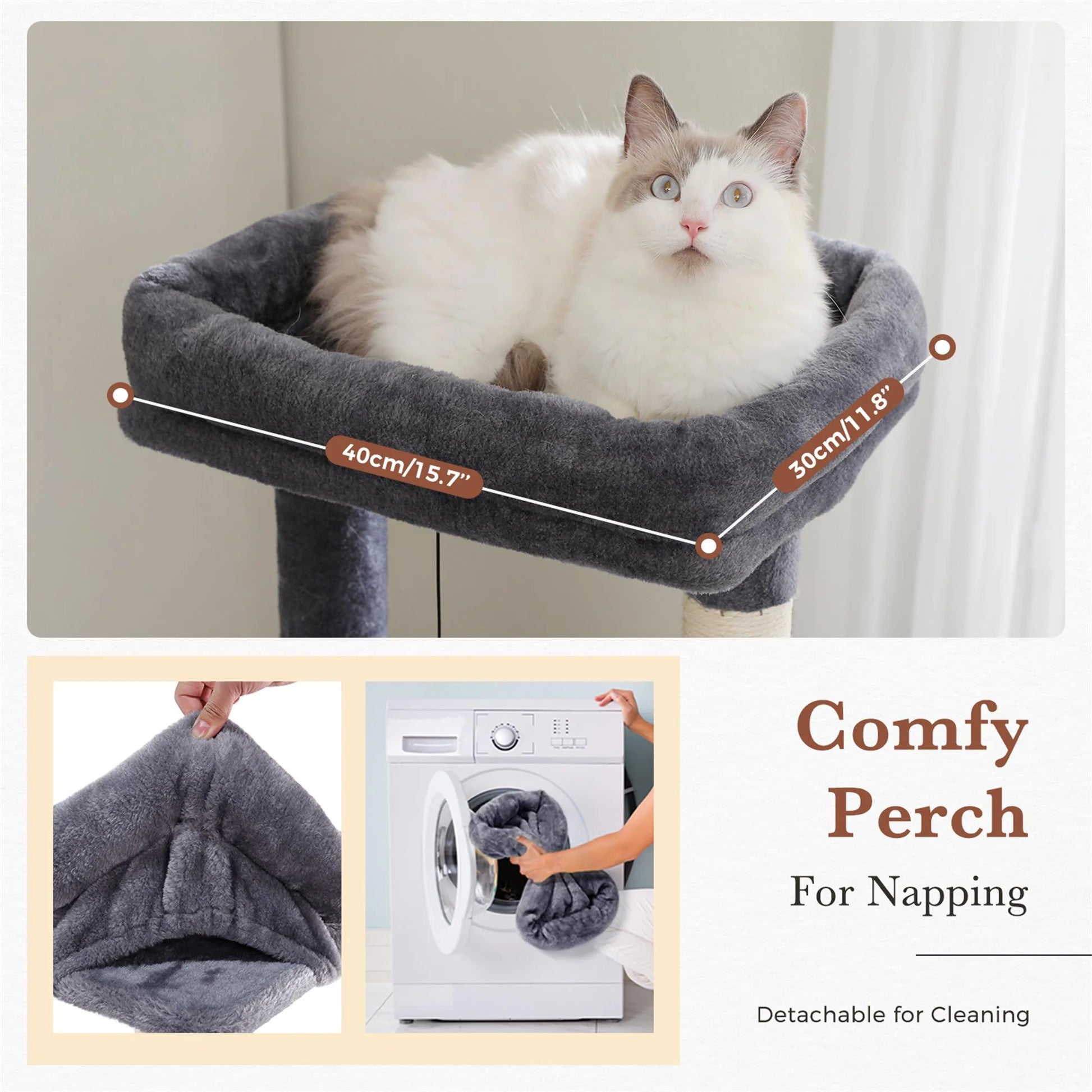 61-Inch Indoor Cat Tree Tower with Platform and Scratching Posts, Gray Cat Condo and House