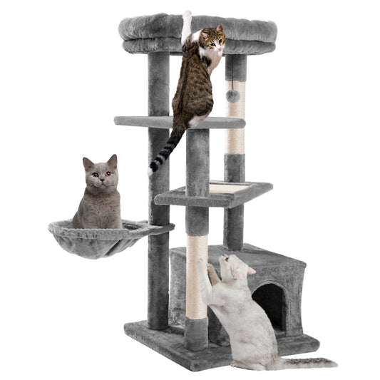 Multi-Level Cat Tree with Sisal Scratching Posts, Spacious Condo, Cozy Hammock, and Plush Perch