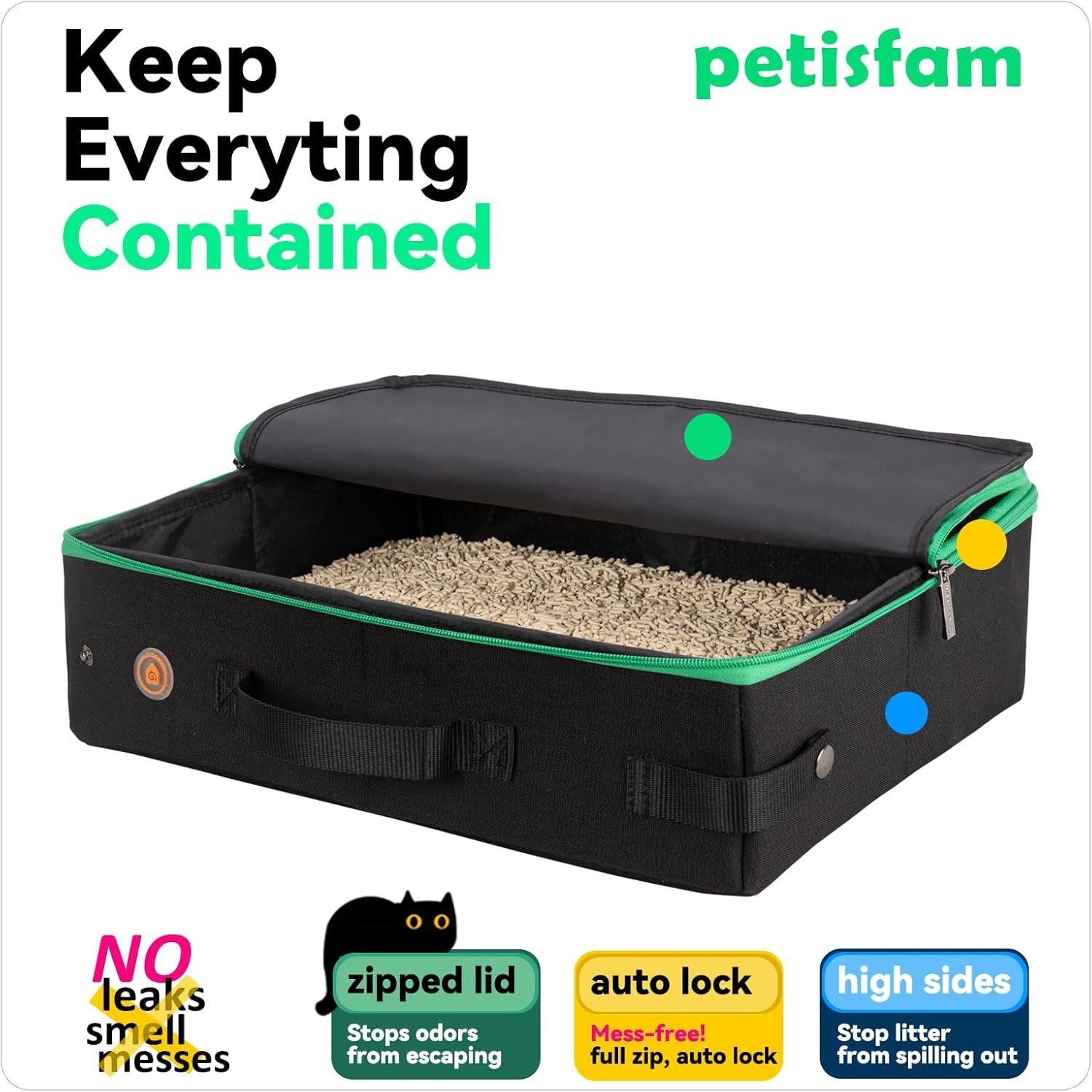 Portable Cat Litter Box with Lid for Superior Odor Control and Litter Management - Perfect for Travel by Car, Hotel, and Air