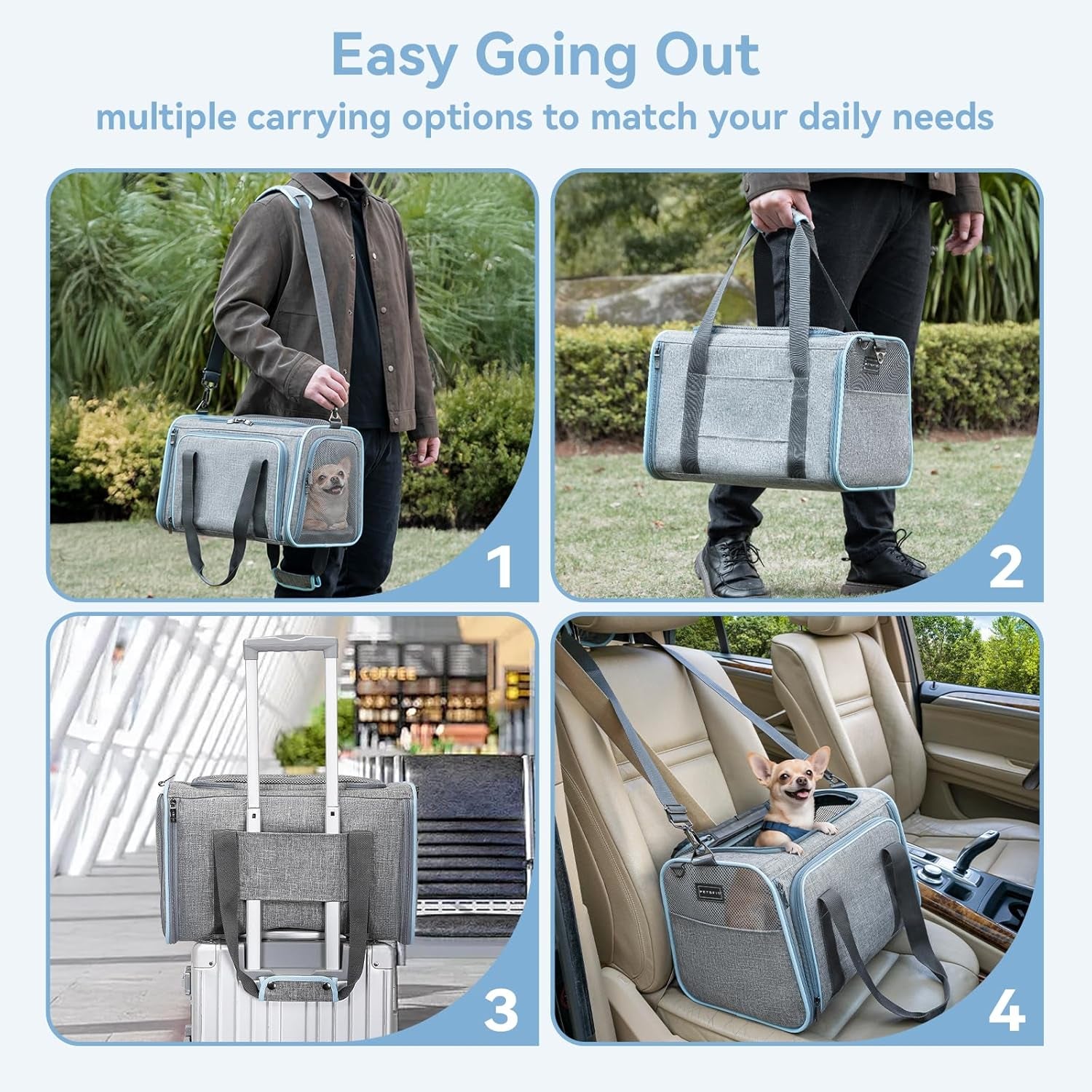 Expandable Cat Carrier Dog Carriers,Airline Approved Soft-Sided Portable Pet Travel Washable Carrier for Kittens,Puppies,Removable Soft Plush Mat and Pockets,Locking Safety Zippers