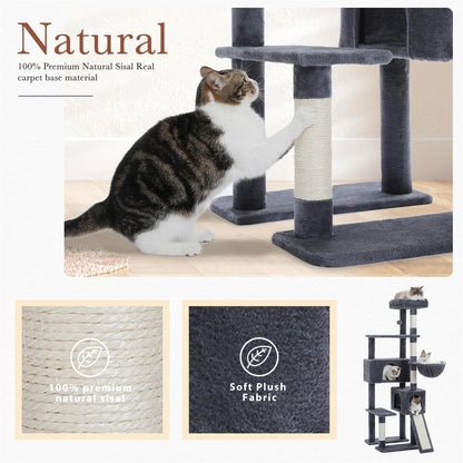 61-Inch Indoor Cat Tree Tower with Platform and Scratching Posts, Gray Cat Condo and House