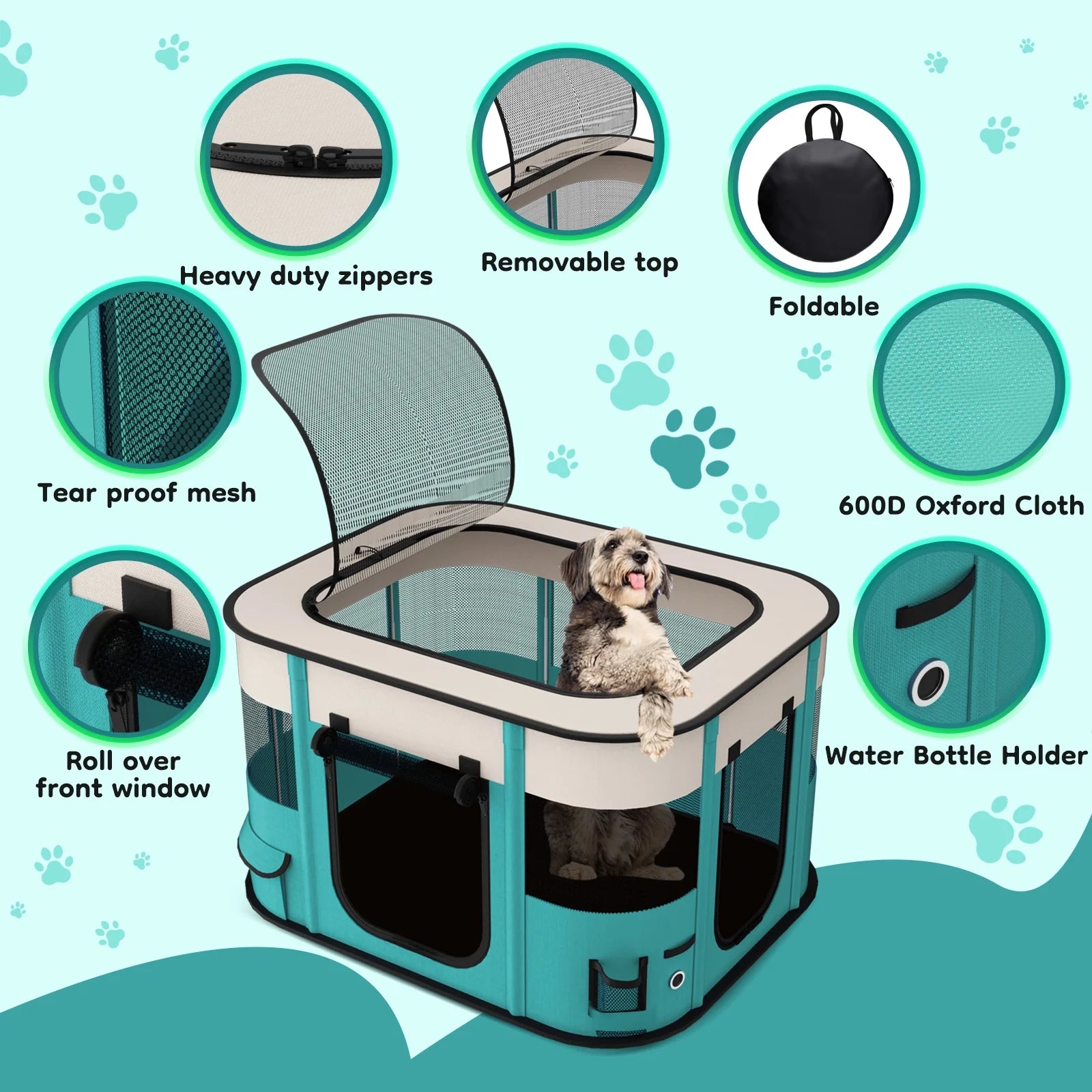 Foldable Portable Pet Playpen for Dogs and Cats - Versatile Exercise Kennel Tent with Removable Shade Cover for Indoor and Outdoor Use (Medium)