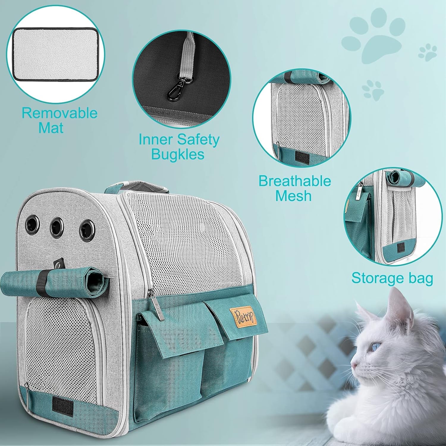 Pet Backpack Carrier for 20 Lbs Cats Small Dogs, Expandable Cat Backpack with Super Ventilated Design, Safety Straps, Buckle Support, Airline Approved Collapsible Dog Backpack