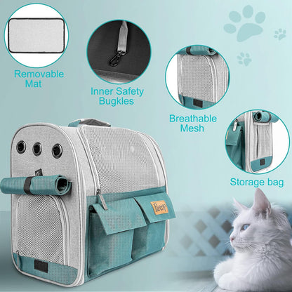 Pet Backpack Carrier for 20 Lbs Cats Small Dogs, Expandable Cat Backpack with Super Ventilated Design, Safety Straps, Buckle Support, Airline Approved Collapsible Dog Backpack