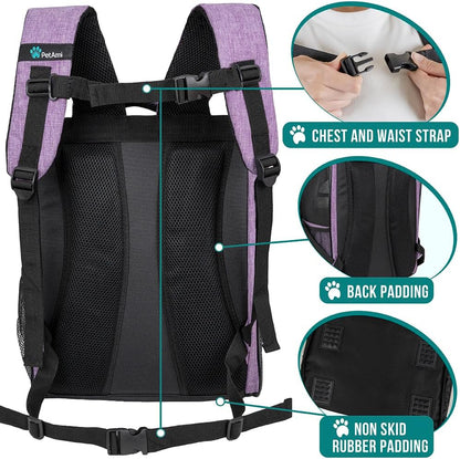Dog Backpack Carrier for Small Large Cat, Pet, Puppy, Ventilated Pet Hiking Backpack Travel Bag, Airline Approved Cat Backpack Carrier, Camping Biking Dog Bag up to 18Lbs Pet, Purple