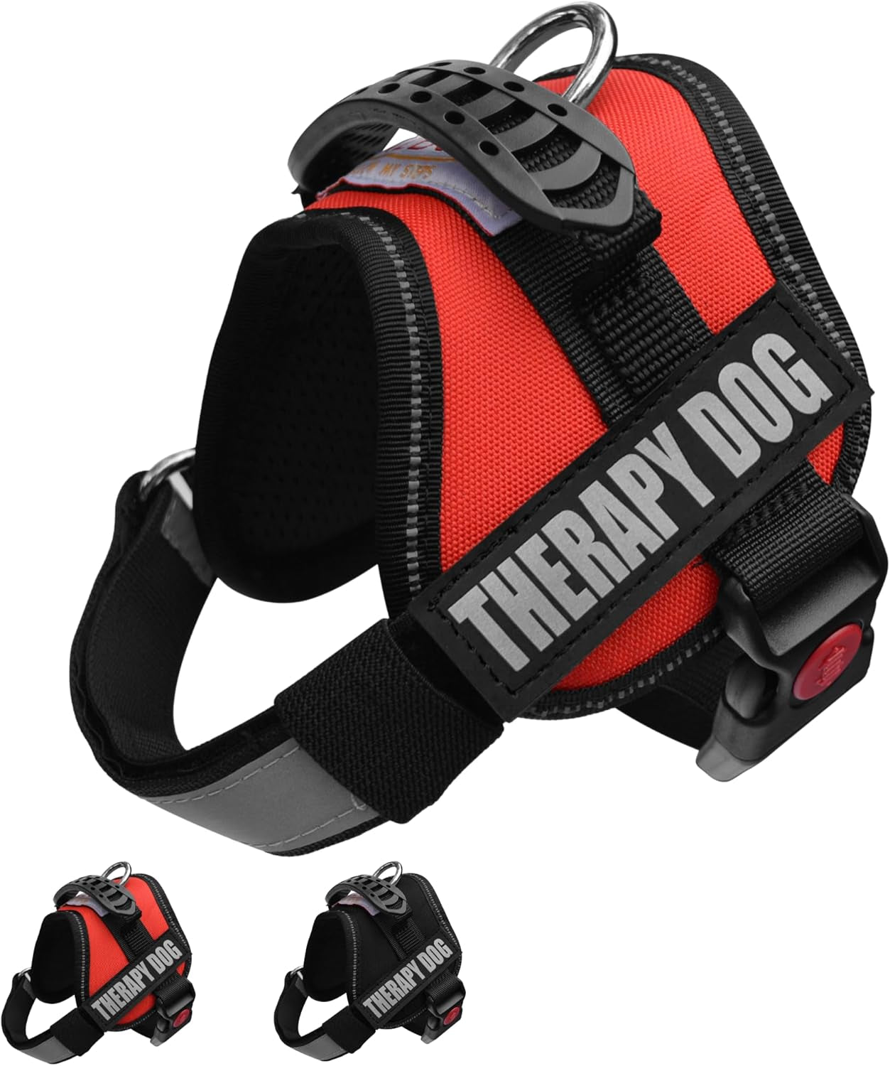 Reflective Therapy Dog Vest Harness, Woven Nylon, Adjustable Service Animal Jacket, with 2 Hook and Loop Therapy Dog Removable Patches. Red, Extra Small