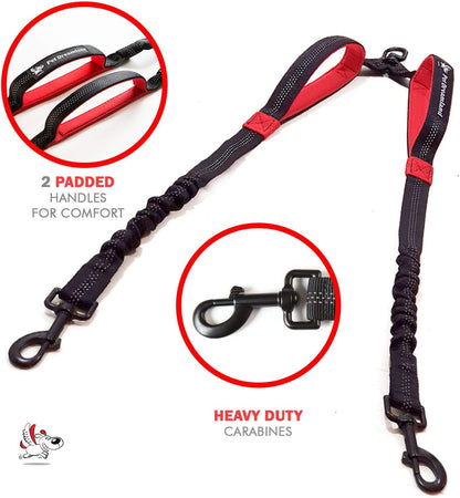 Exquisite Dual Dog Leash Coupler No Tangle Swivel. Premium Quality & Perfect for Walking Two Medium Dogs. You Will Absolutely Love This Amazing Double Attachment (Black & Red)