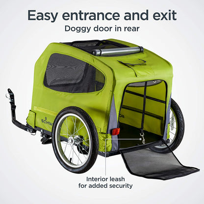 Rascal Pet Trailer, Holds Pets up to 50 or 100 Lb, Universal Coupler, Folding Frame, Quick-Release Wheels, Rear Doggy Door, Leash, Washable Liner, Bug Screen,  Bike Trailer for Pets