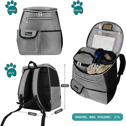 Dog Travel Bag Backpack, Airline Approved Dog Bags for Traveling, Puppy Diaper Bag Supplies, Pet Camping Essentials Hiking Accessories Gift, Food Container, Collapsible Bowls, Stripe Black